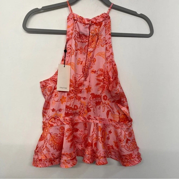 NWT Cinq A Sept PAISLEY IMPRINT SOFIE TOP S Pink English Rose Halter Crop - Picture 7 of 13